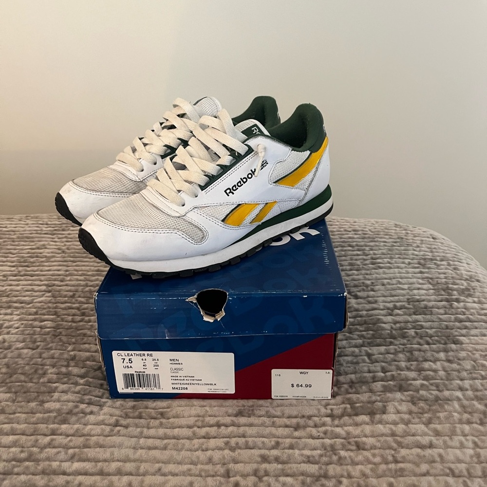 Reebok Men's White Yellow Green Classic Sneakers
